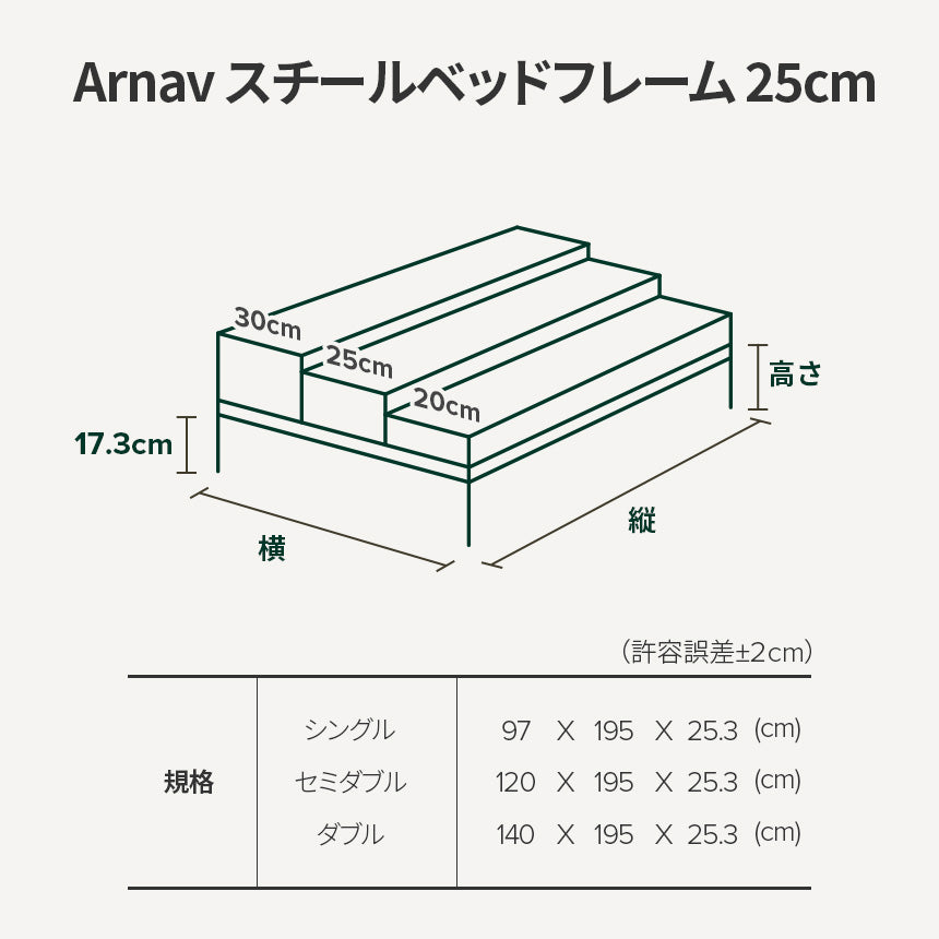 Arnav ベッドフレーム スチール ヘッドなし 25cm ブラック ホワイト