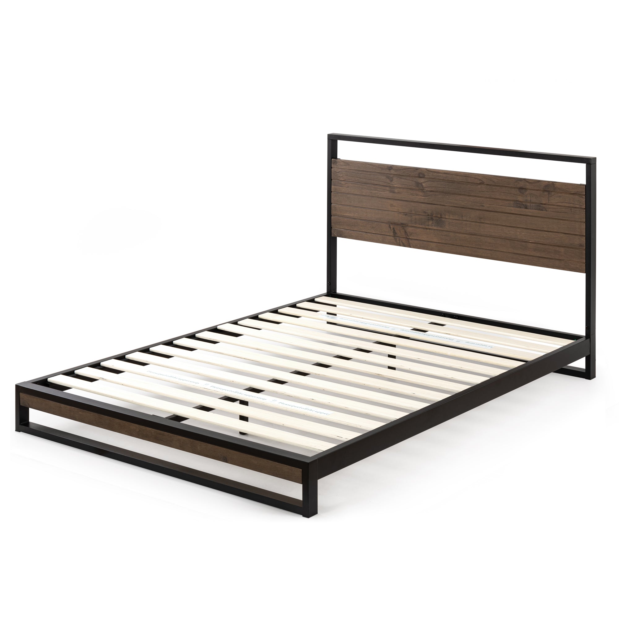 【良品アウトレット】【旧規格】Suzanne ベッドフレーム スチール&ウッド ヘッドボード付 18cm ブラウン グレー ウッド 木目