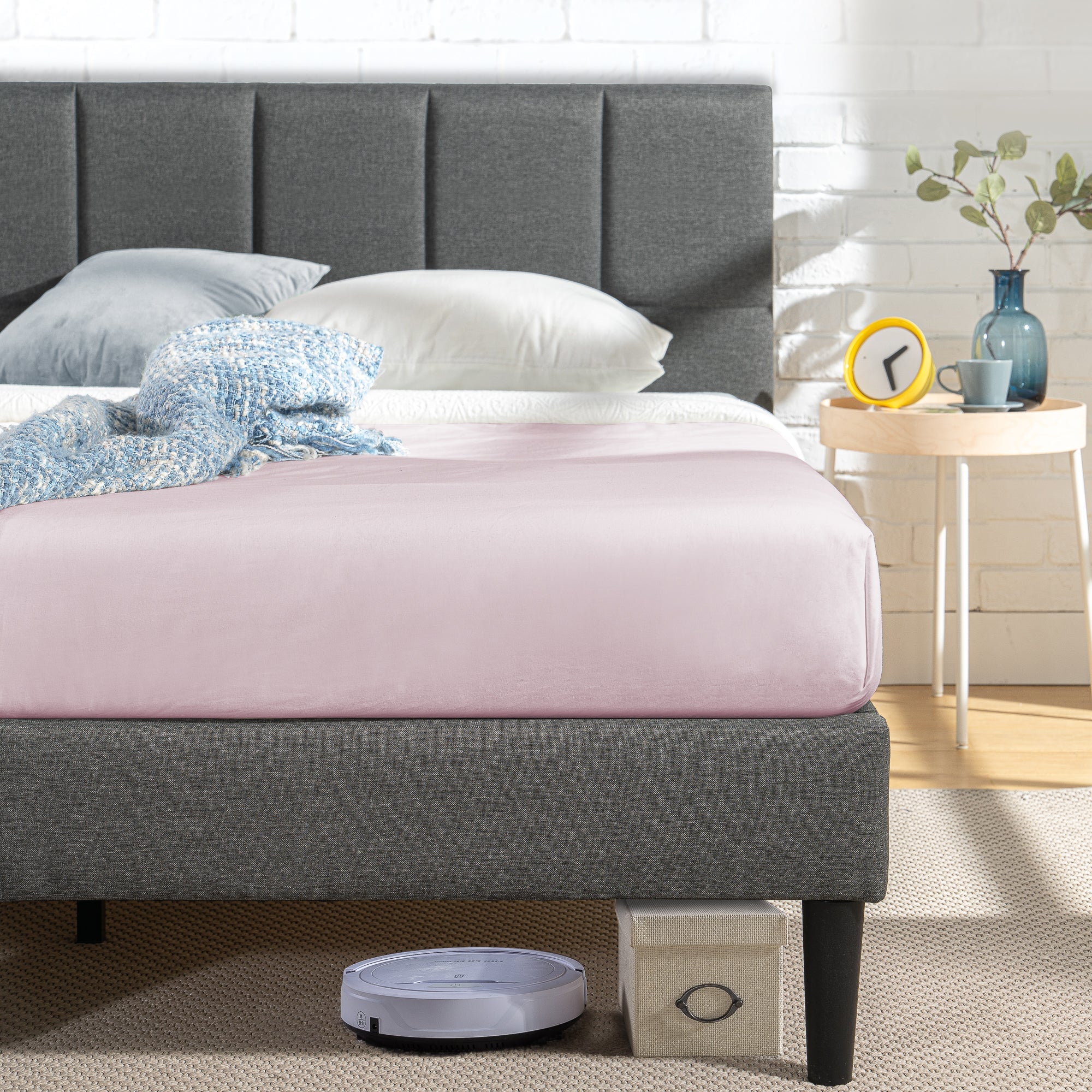Lottie ベッドフレーム ファブリック ショートヘッドボード付 グレー ベージュ