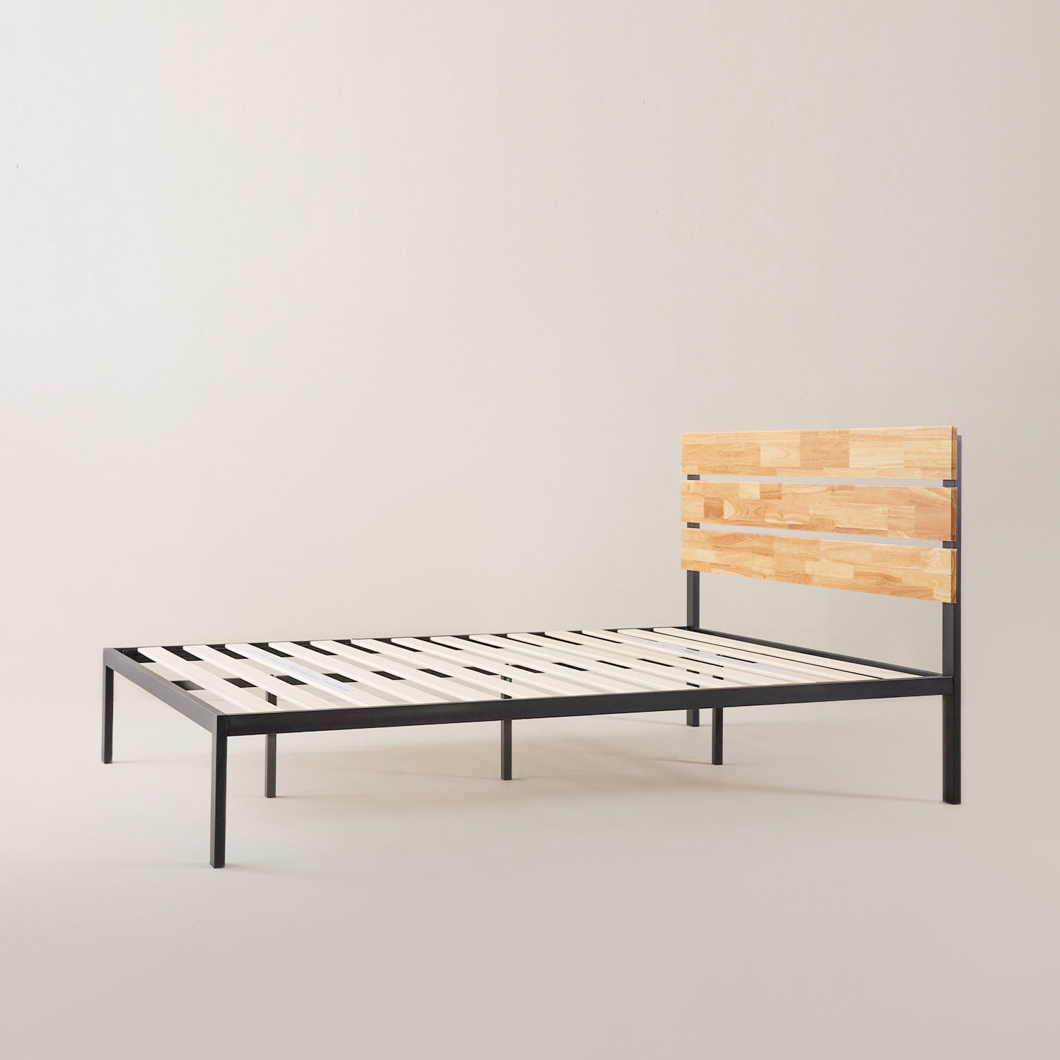 Sonoma ベッドフレーム スチール&ウッド ヘッドボード付 36cm ブラック 木目