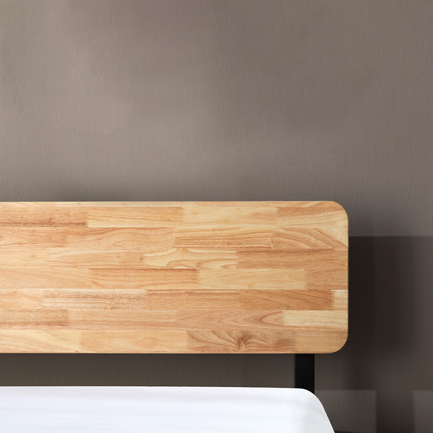 Tuscan ベッドフレーム スチール&ウッド ヘッドボード付 36cmブラック 木目