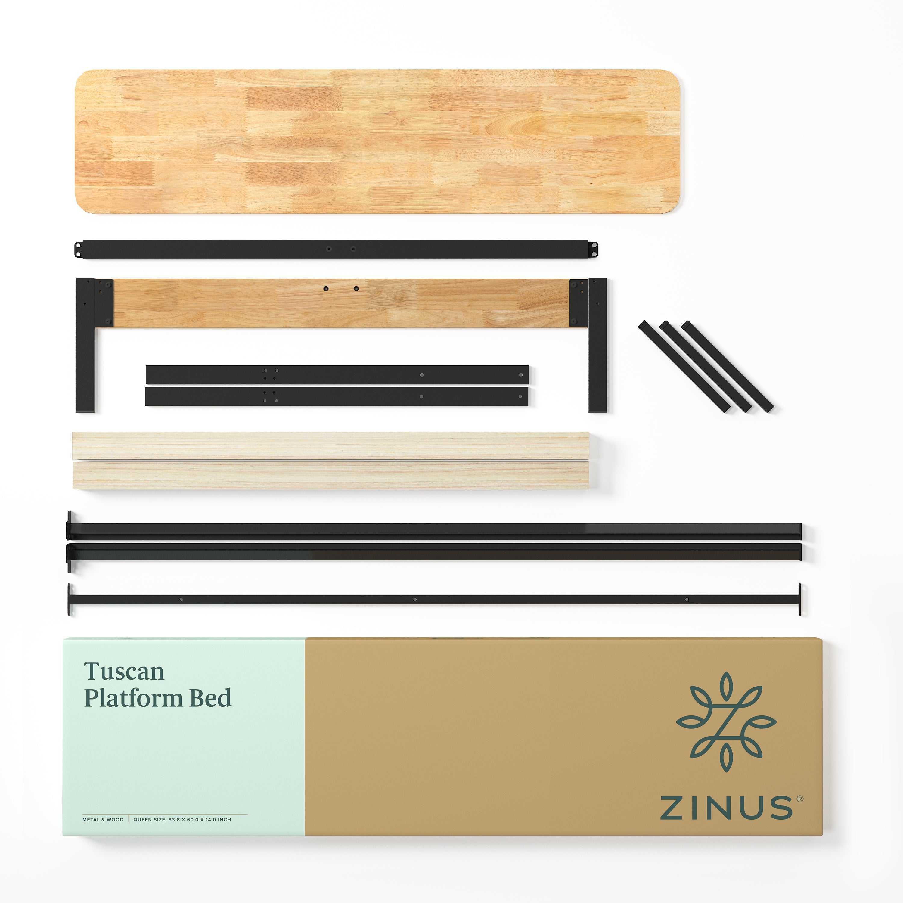 Tuscan ベッドフレーム スチール&ウッド ヘッドボード付 36cmブラック 木目
