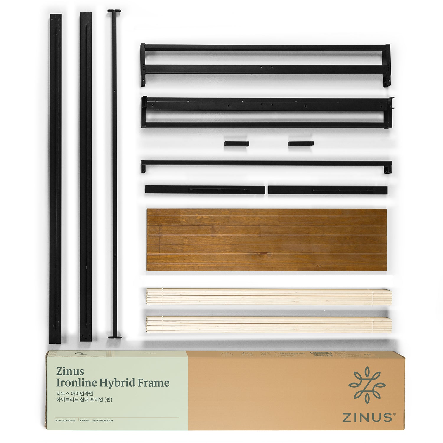 Suzanne ベッドフレーム スチール&ウッド ヘッドボード付 18cm ブラウン グレー ウッド 木目