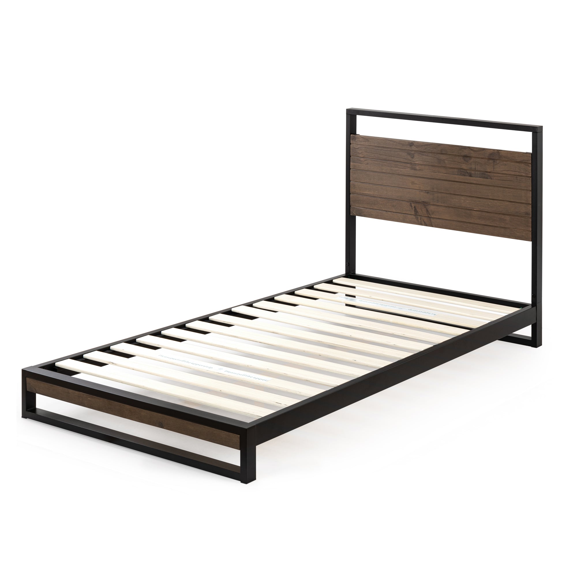 Suzanne ベッドフレーム スチール&ウッド ヘッドボード付 18cm ブラウン グレー ウッド 木目