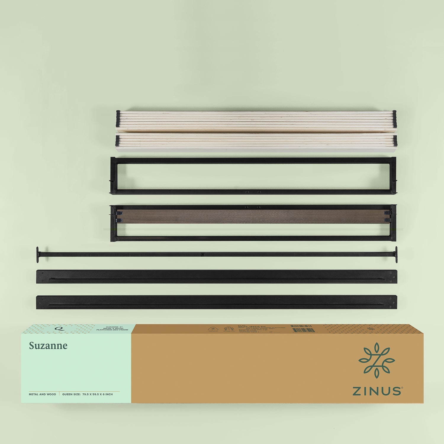 Suzanne ベッドフレーム スチール&ウッド ヘッドなし 15cm ブラウン