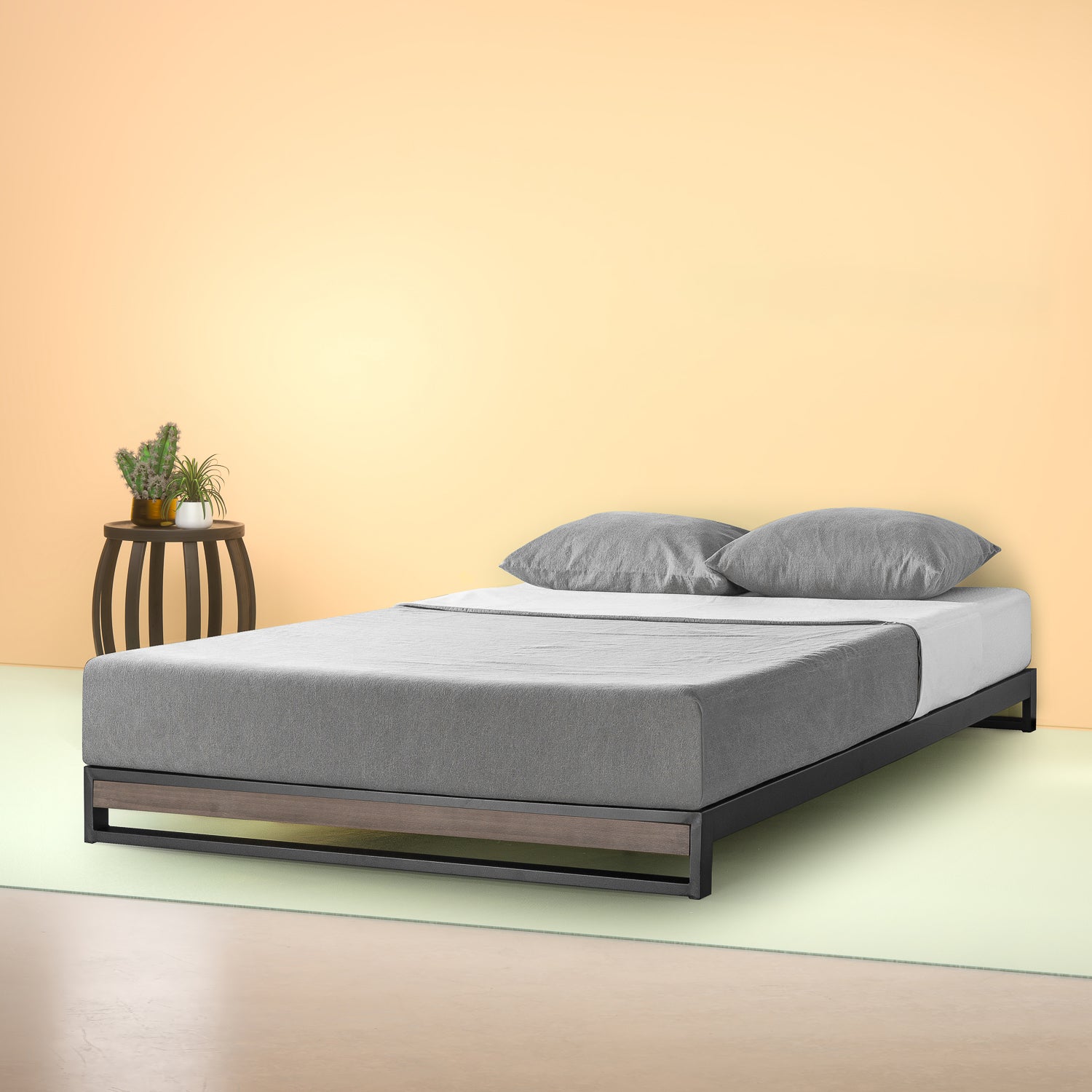 Suzanne ベッドフレーム スチール&ウッド ヘッドなし 15cm ブラウン