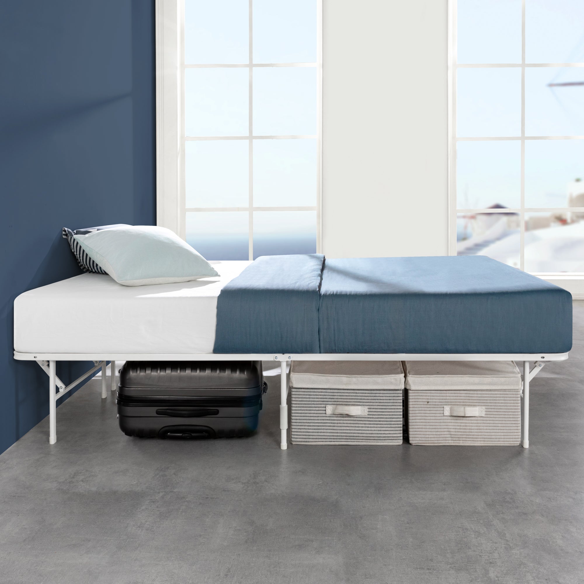 SmartBase ベッドフレーム スチールすのこ 折りたたみ スチールパイプヘッドなし 36cm ブラック ホワイト