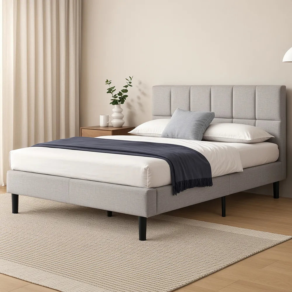 Lottie ベッドフレーム ファブリック ショートヘッドボード付 グレー ベージュ