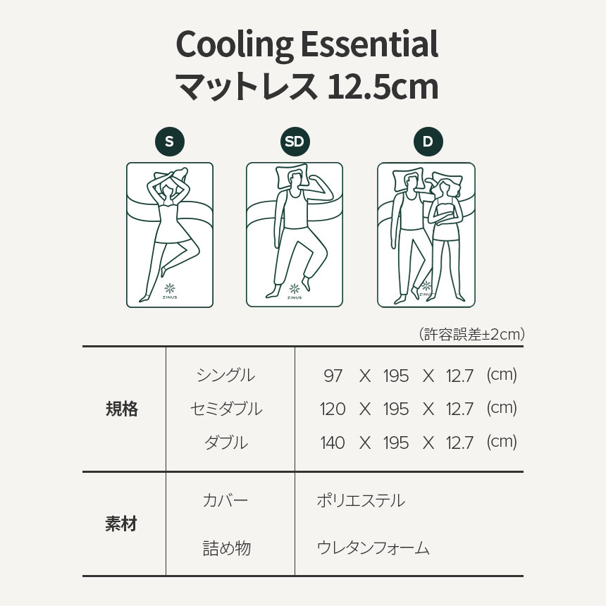 【アウトレット】ZINUS ウレタンフォーム マットレス Cooling Essential 高反発 12.7cm ホワイト